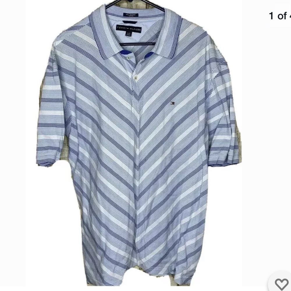 Tommy Hilfiger Mens Stripe polo Shirt blue XL